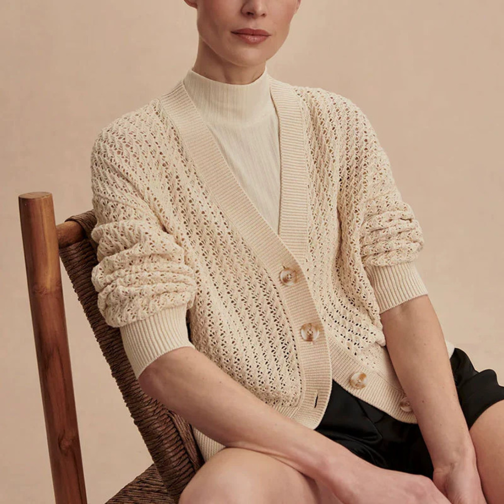 ZARA Womens Chic Openwork Knit Cardigan Oversized Long Sleeve Sweater